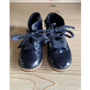 ZARA Baby Patent Leather Side-Zip Shoes Lace Up Toddler Shoes Size 20 Navy Blue